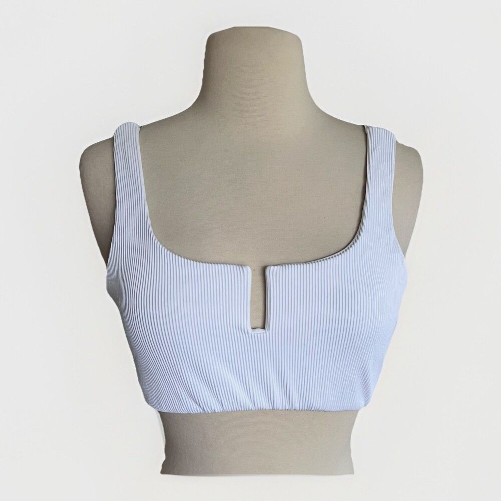 Varley April White Ribbed Peekaboo Bikini Top Size Medium No Stains